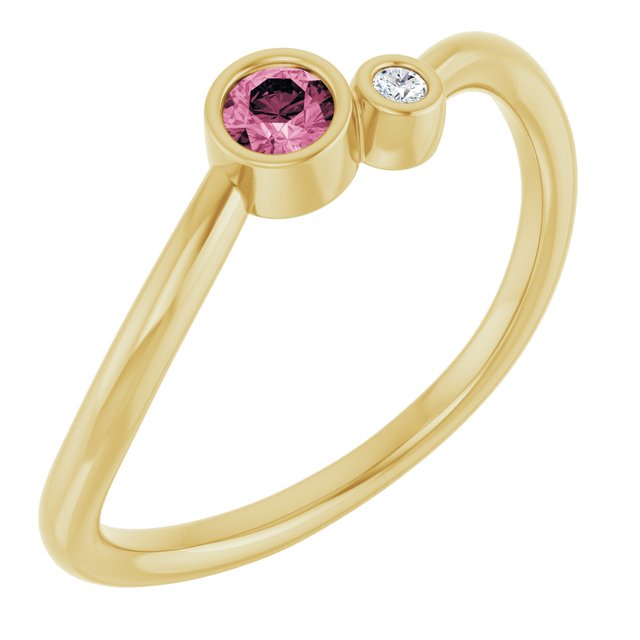 14K Yellow 3 mm Natural Pink Tourmaline & .015 CT Natural Diamond Ring
